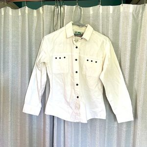 Slightly off-white, gently used L.A. Joe women’s button down shirt.